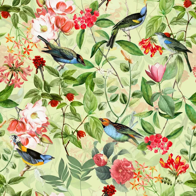 Bodenkissen Vögel und Blüten