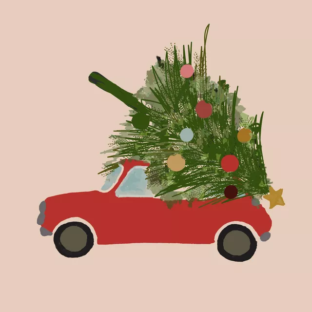 Kissen Auto Mit Weihnachtsbaum Beige