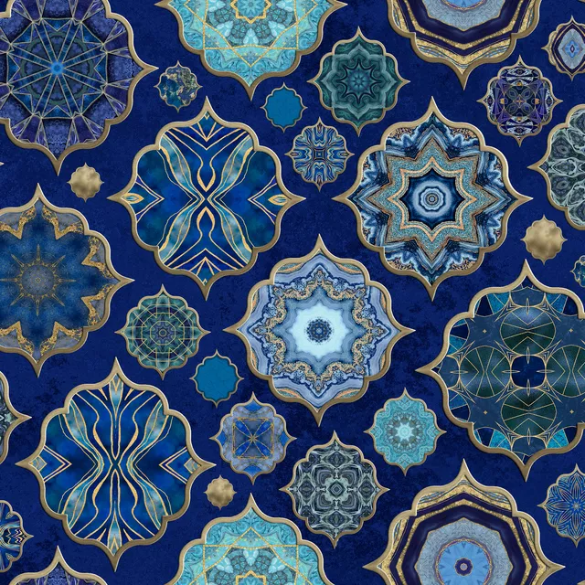 Flächenvorhang Moroccan Tiles Blue Gold