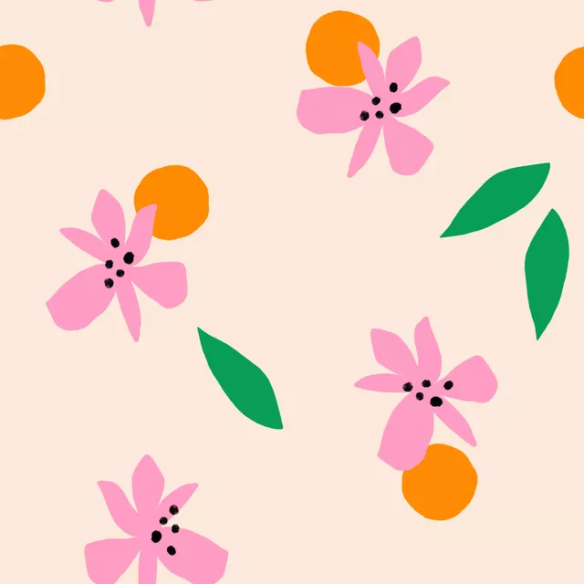 Kissen Blüten Orangen Blätter