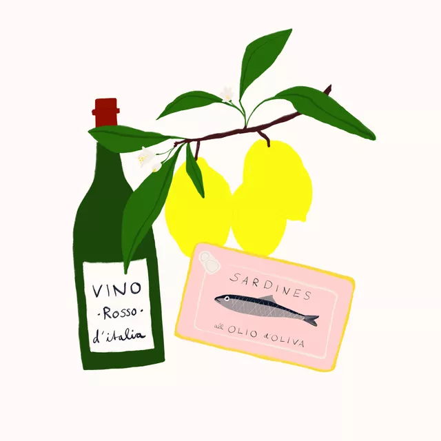 Geschirrtuch Vino & Sardinen Arrangement