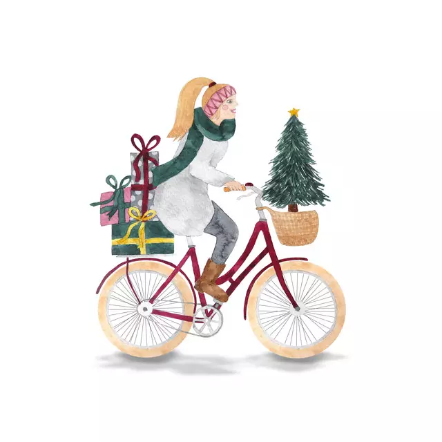 Geschirrtuch Cycling Christmas Lady