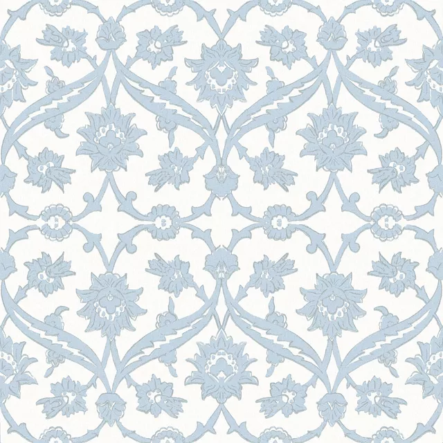 Raffrollo Baroque floral damask blue