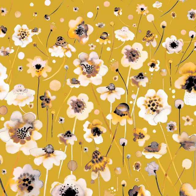 Kissen Ink Soft Flowers Mustard