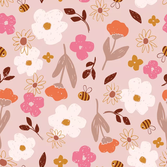 Flächenvorhang Bees And Blooms pink