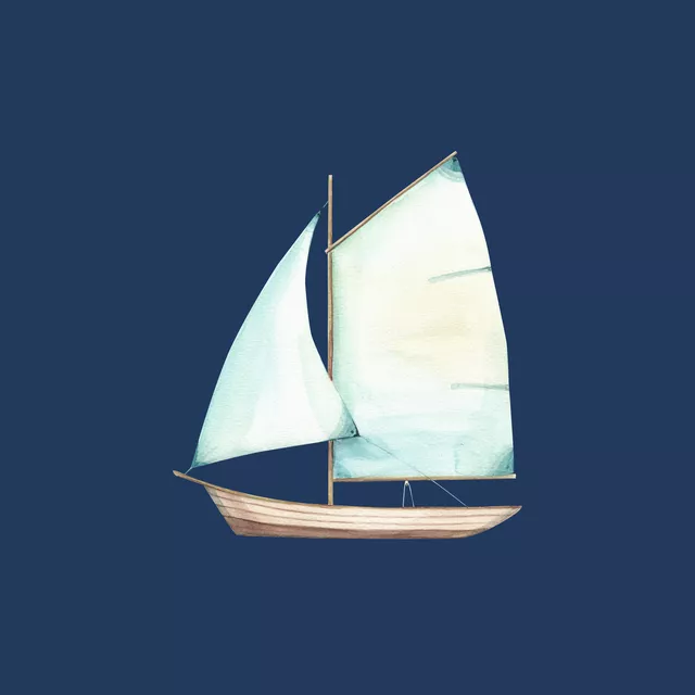 Kissen Holz Segelboot navy blau