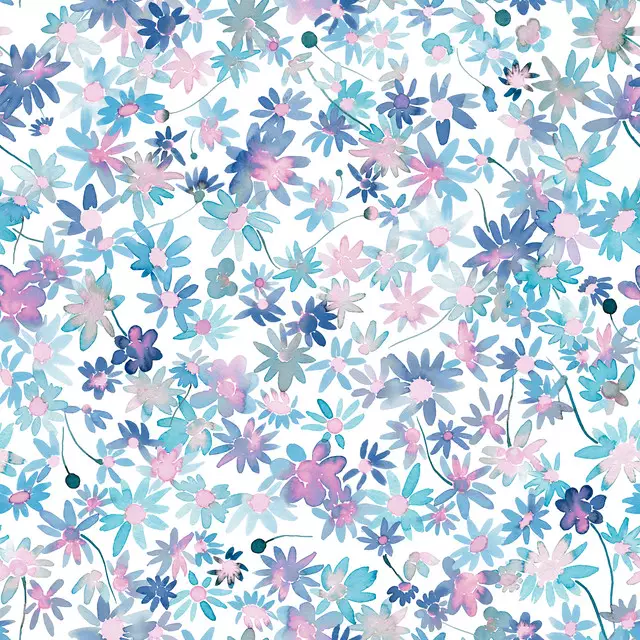 Dekovorhang Floral Daisies Lilac Soft Blue