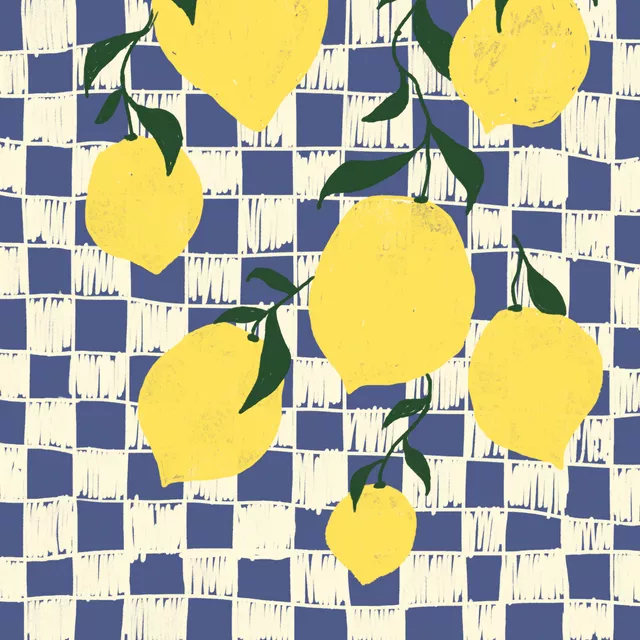 Geschirrtuch Zitronen auf Karo