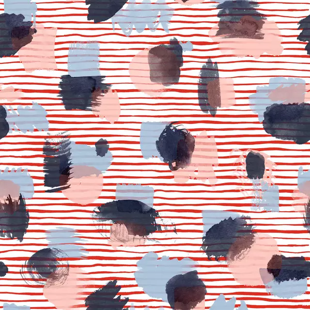 Kissen Watercolor Stains with Red Stripes