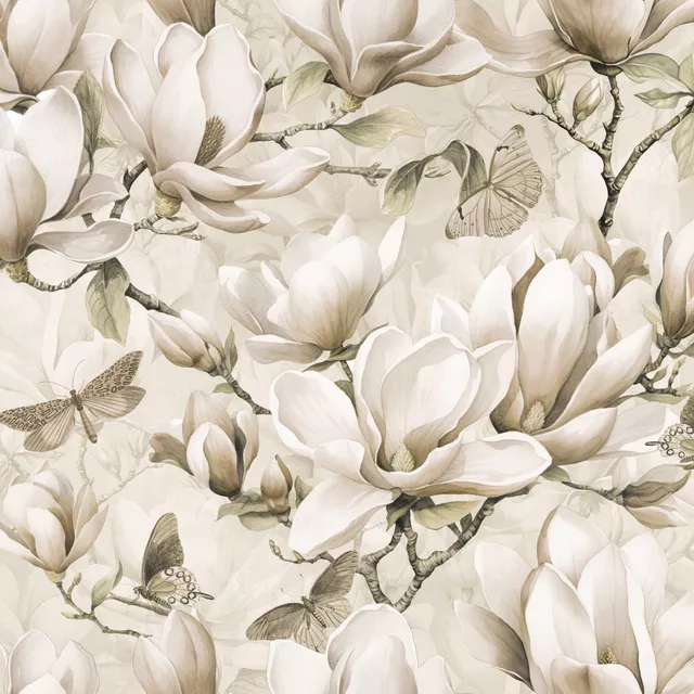 Flächenvorhang Magnolia And Butterfly Ivory