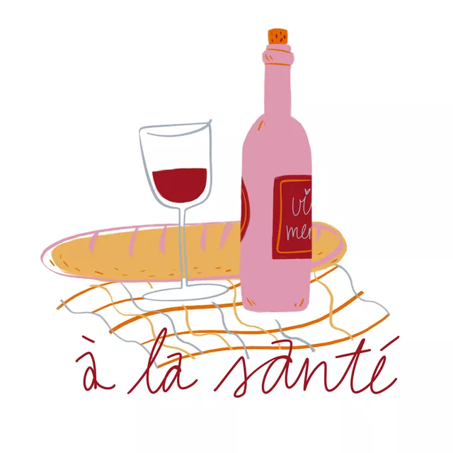 Kissen Wein und Baguette