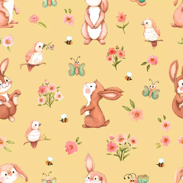 Kissen Hello Spring Rabbits gelb