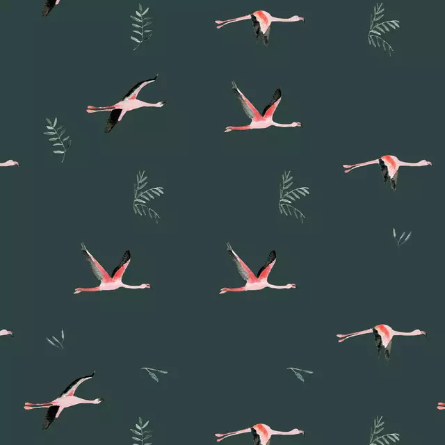 Raffrollo Flamingos green