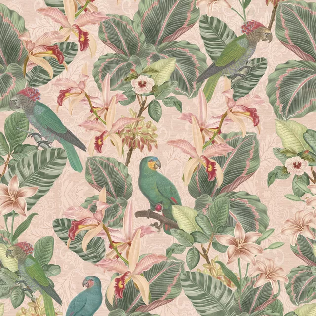 Dekovorhang Vintage Jungle Birds Pink