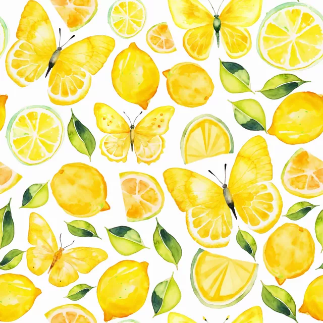 Flächenvorhang Zitronen und Falter