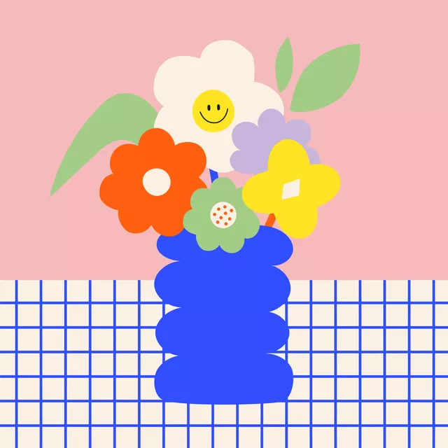Kissen Blumen Vase mit Smiley