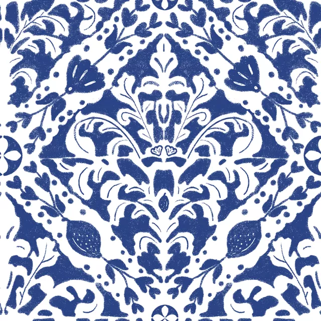Sitzkissen Ornament Fliese Blau Weiss