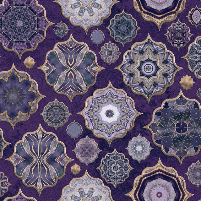 Flächenvorhang Moroccan Tiles Purple Gold