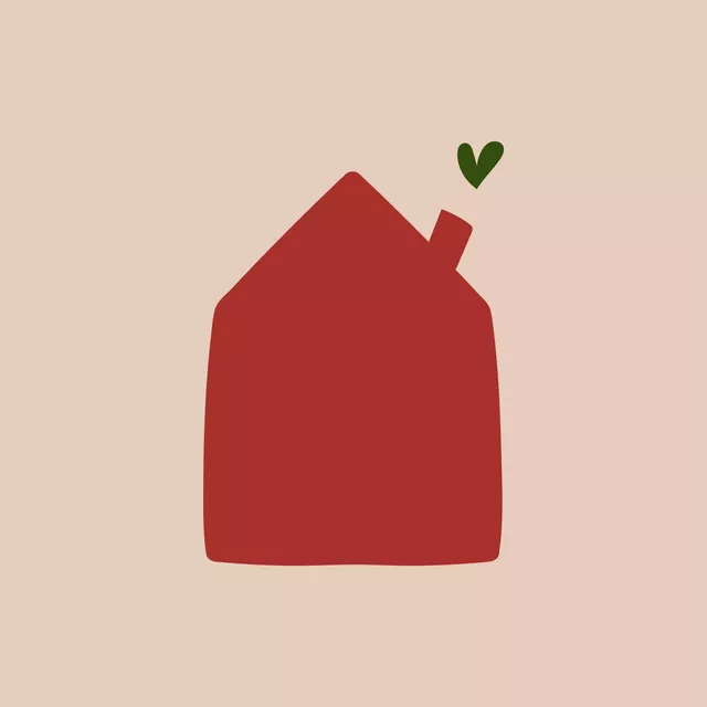 Kissen Haus mit Herz Rot auf Beige