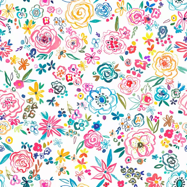 Dekovorhang Colorful Line Art Floral