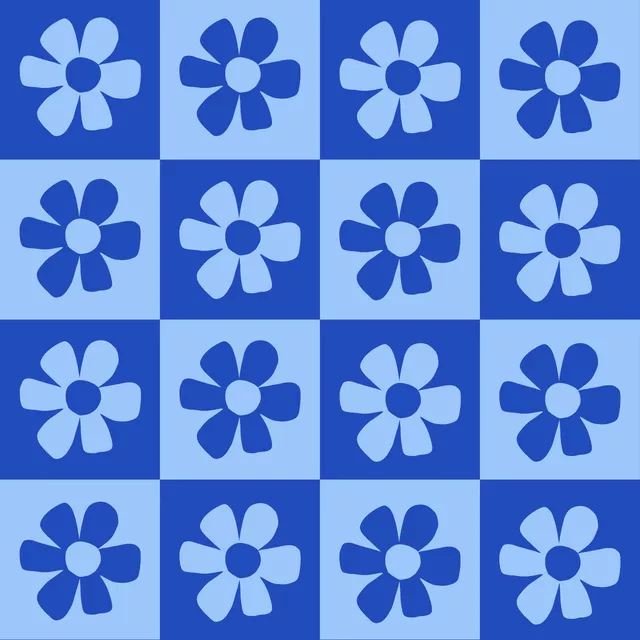 Kissen Schachbrett Blumen Blau