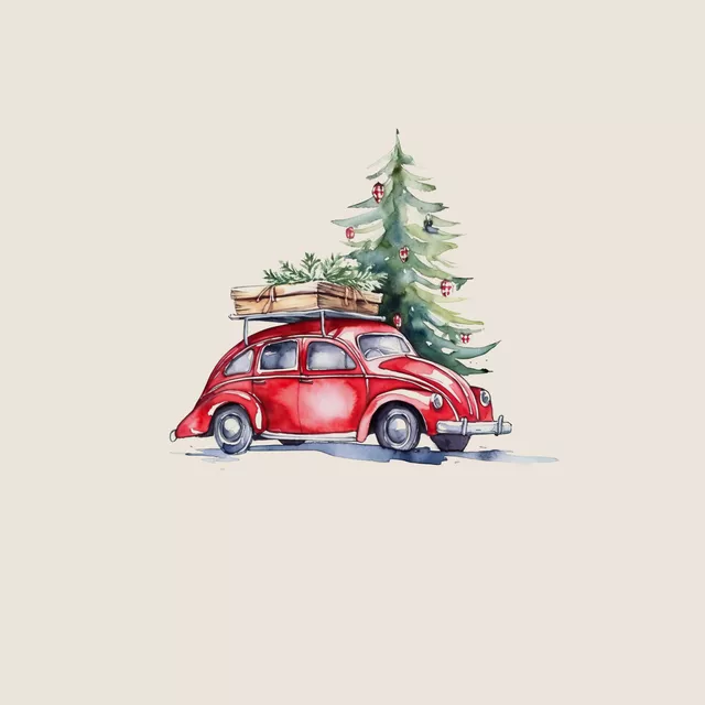 Bankauflage Rotes Weihnachtsauto im Wald