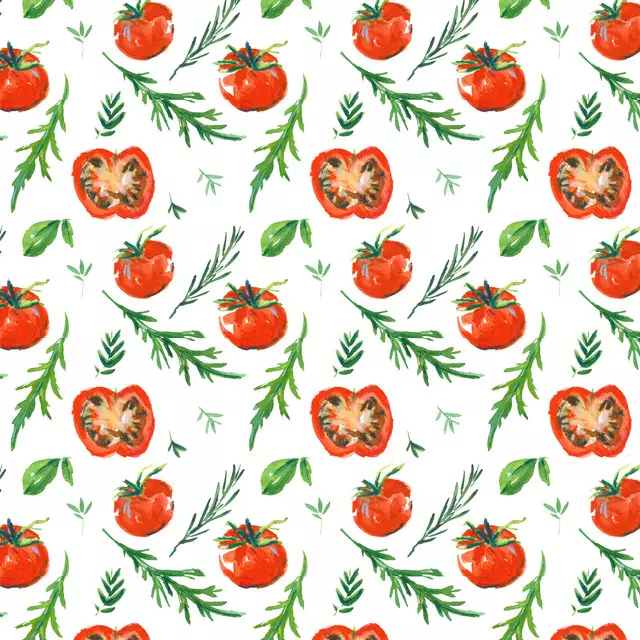 Bettwäsche Tomaten und Kräuter Muster Weiß