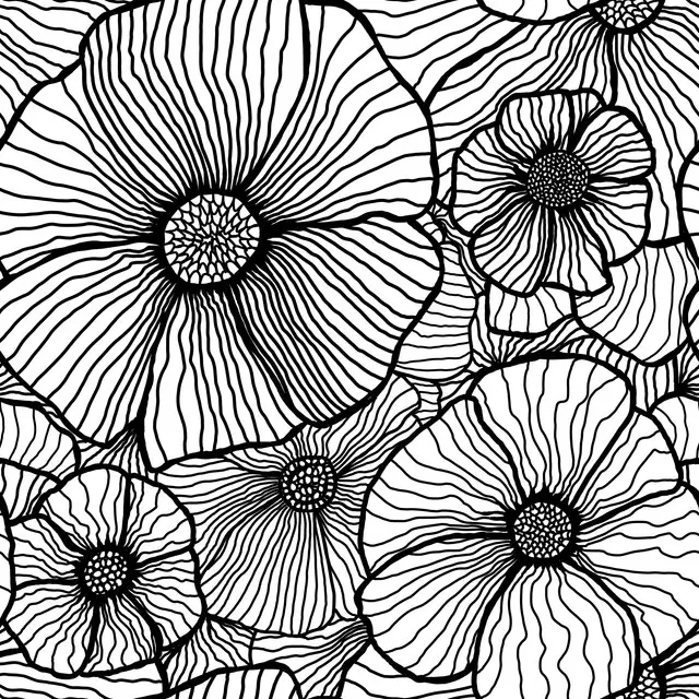 Bankauflage Line Art Flowers black white