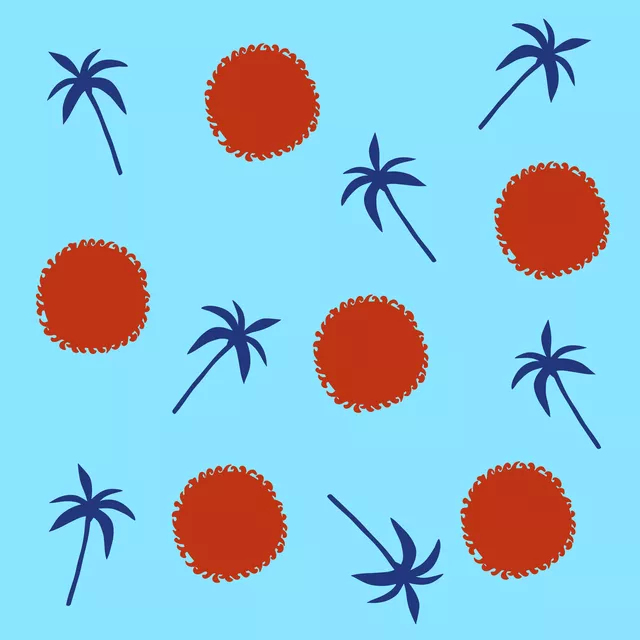 Bodenkissen Blaue Palmen und rote Sonne