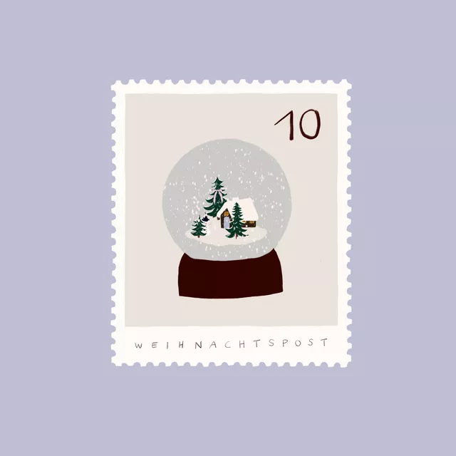 Kissen Briefmarke Schneekugel Blau