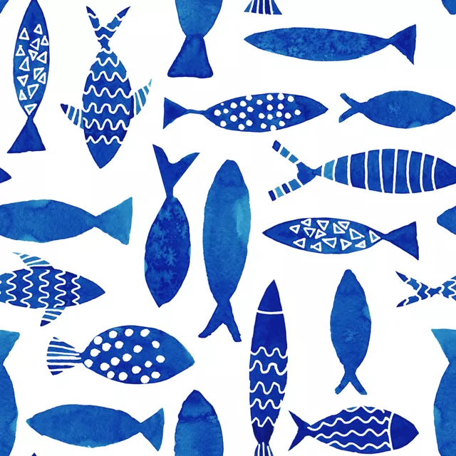 Kissen Fische Allover Blau Weiss