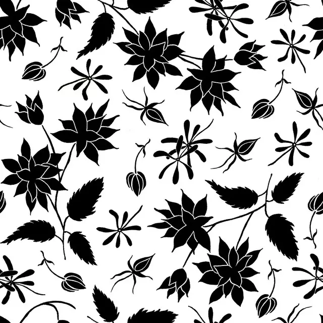 Kissen Blüten und Blätter schwarz