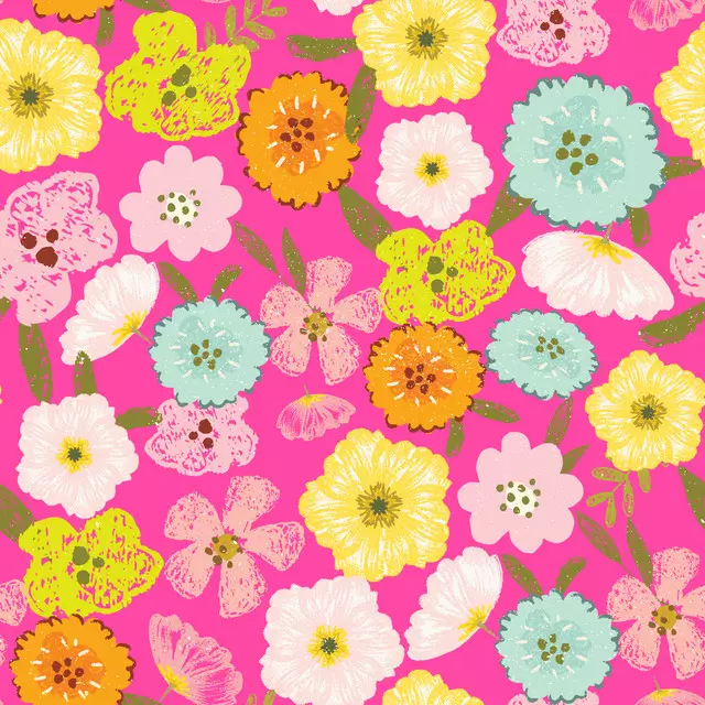 Textilposter Doodle Sommer Garten Pink