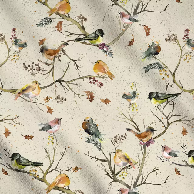 Meterware Vogel Tier Herbst Cottage
