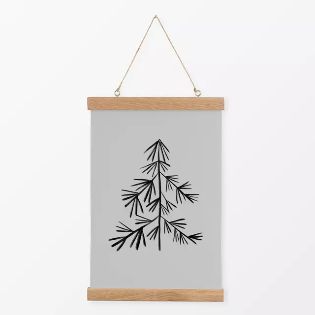 Textilposter Tannenbaum Zweige GRAU