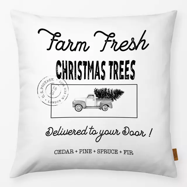 Kissen Vintage Holidays Farm Trees BW