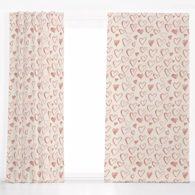 Dekovorhang Lineart Retro Aquarell Hearts