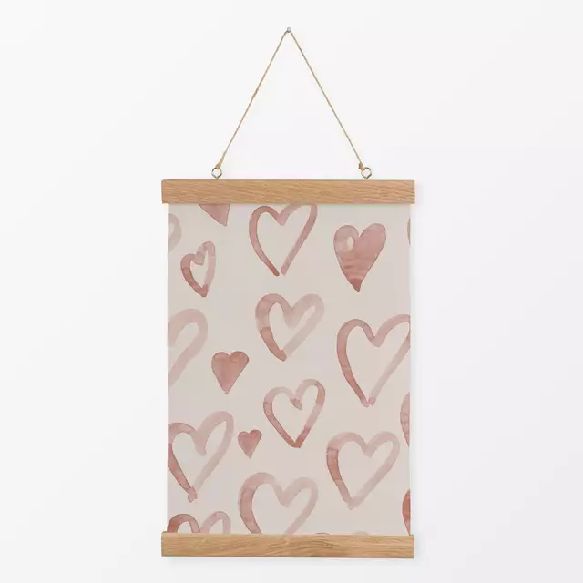 Textilposter Lineart Retro Aquarell Hearts