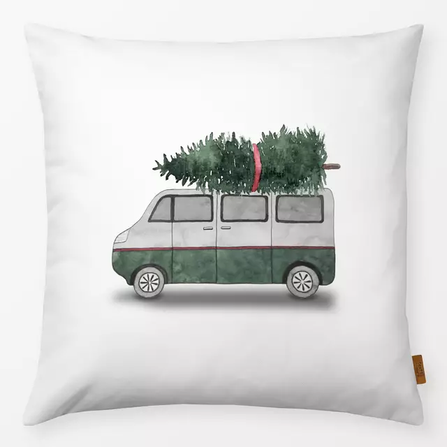 Kissen Bus mit Weihnachtstanne grün