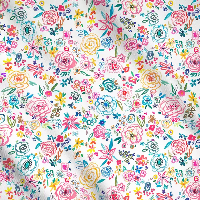 Meterware Colorful Line Art Floral