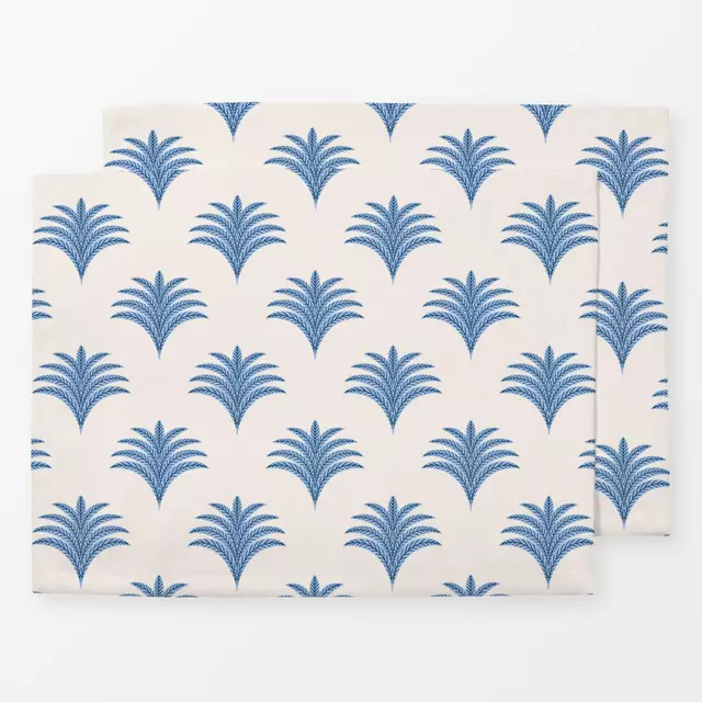 Tischset palm fans blue on cream