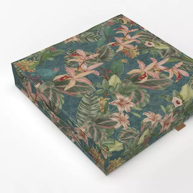 Bodenkissen Vintage tropical birds Teal