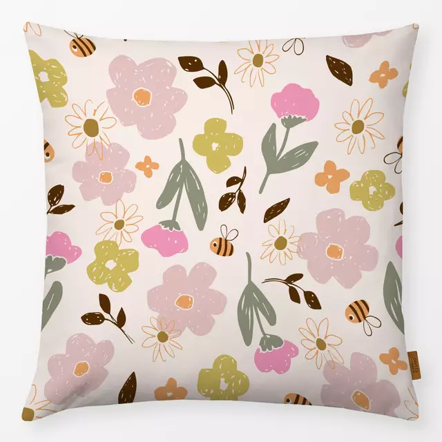 Kissen Bees And Blooms green pink