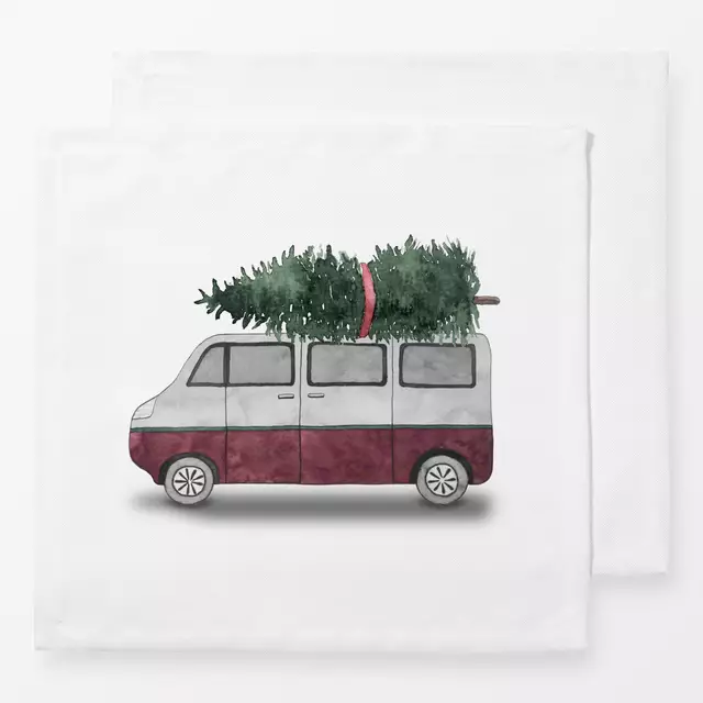 Servietten Bus mit Weihnachtstanne rot