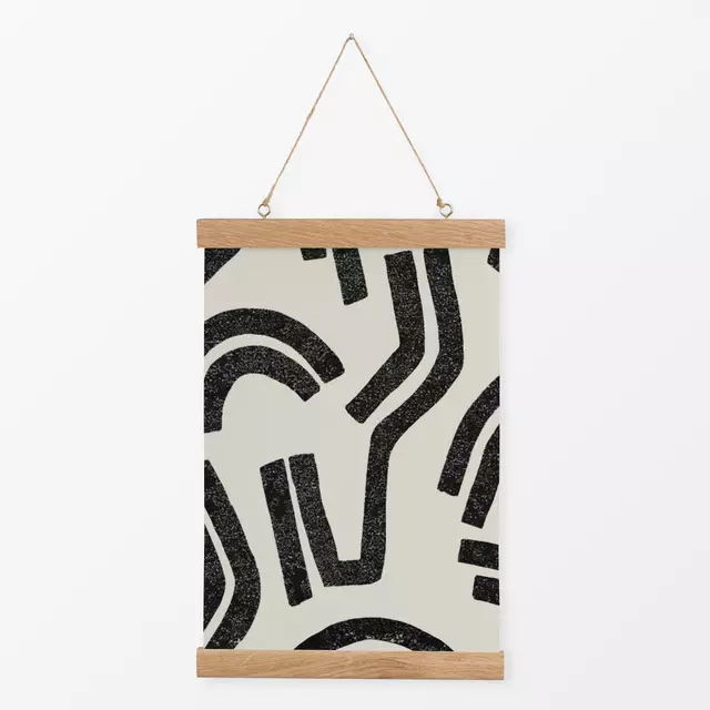 Textilposter Shapes and Lines Black Beige