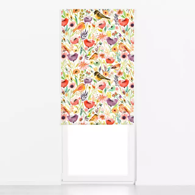 Raffrollo Whimsical Meadow Birds Fall