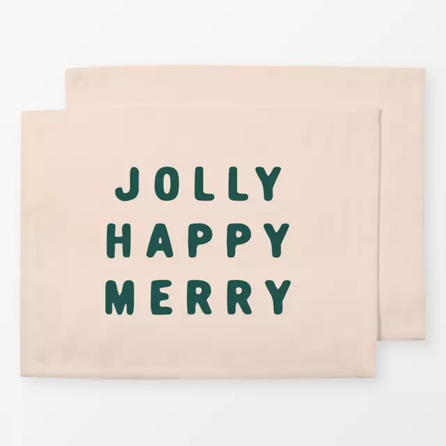 Tischset Jolly Happy Merry Grün & Weiß