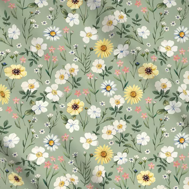 Meterware Wild Flowers Blossoms Green