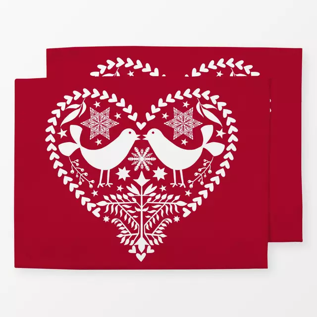 Tischset Folk Art Xmas Heart Red