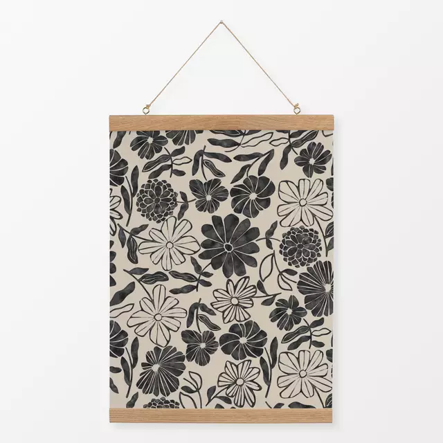 Textilposter Wildflowers beige black